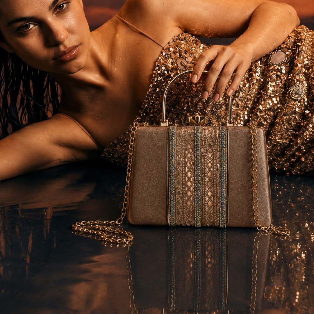 Silver Mist & Rose Hard Box Clutch