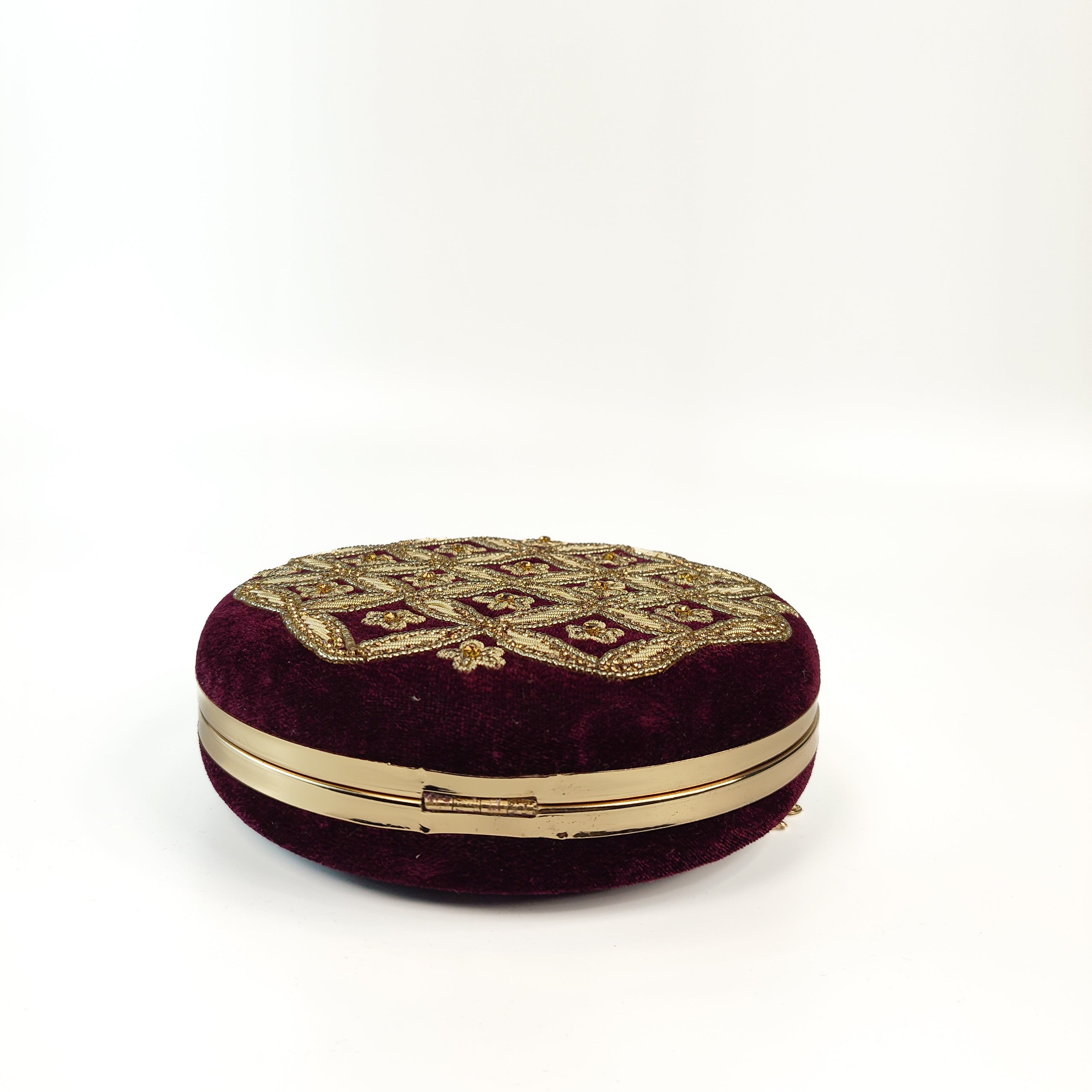 The Burgundy Empress Ring Handle Premium Clutch
