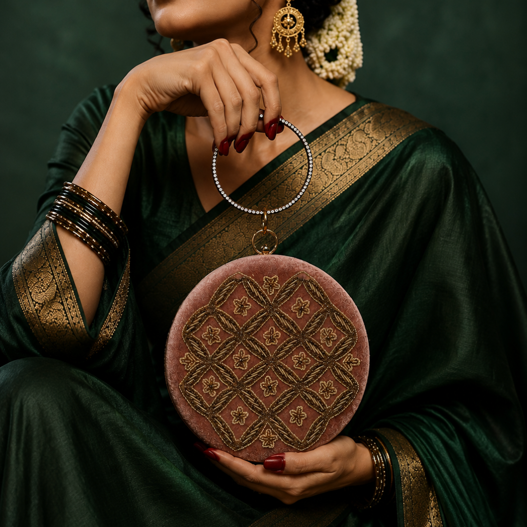 Royal Radiance Velvet Ring Handle Clutch