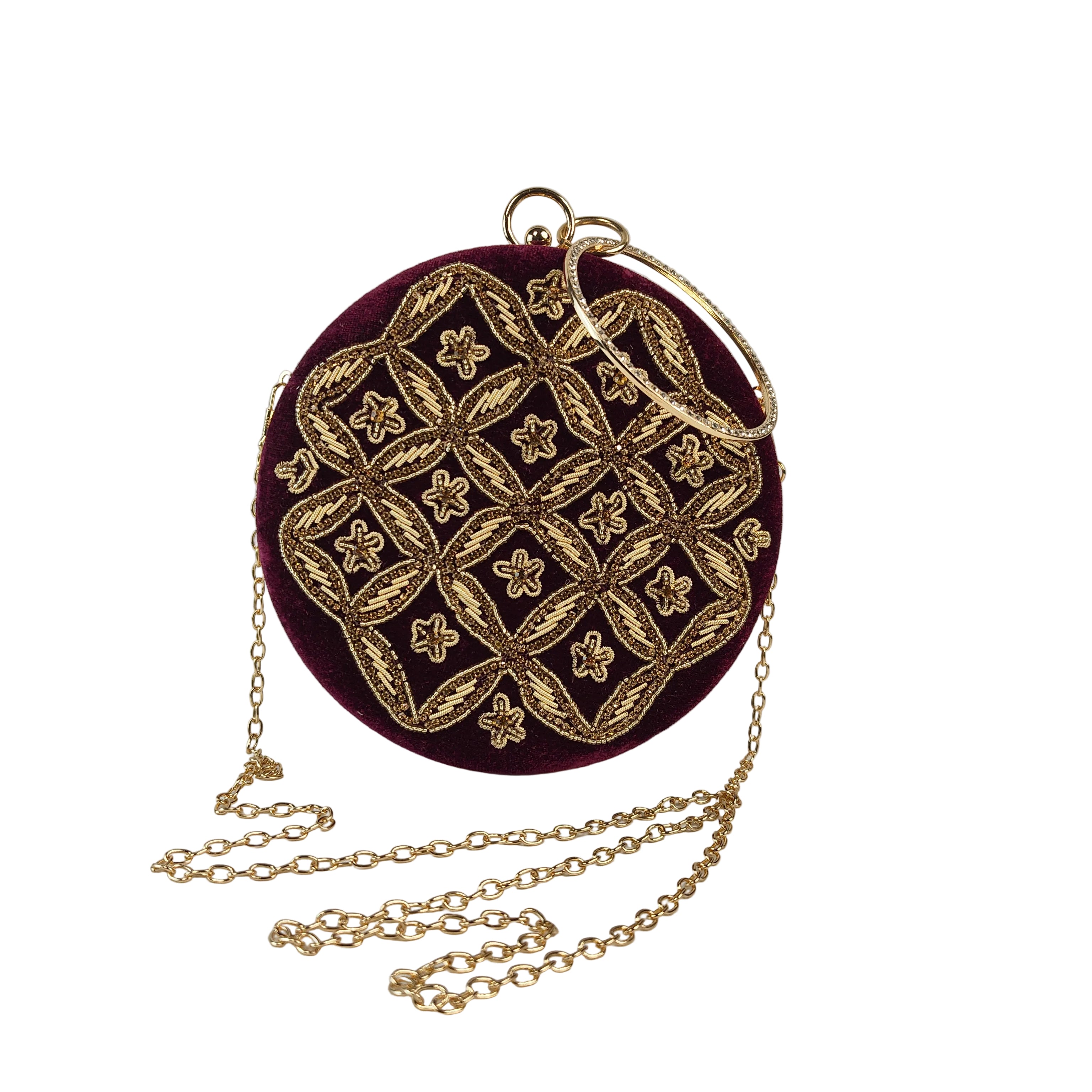 The Burgundy Empress Ring Handle Premium Clutch