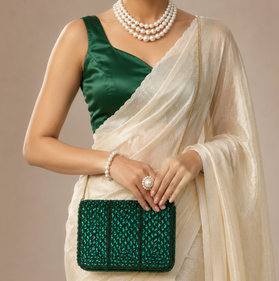 Emerald Crystal Cascade Premium Clutch