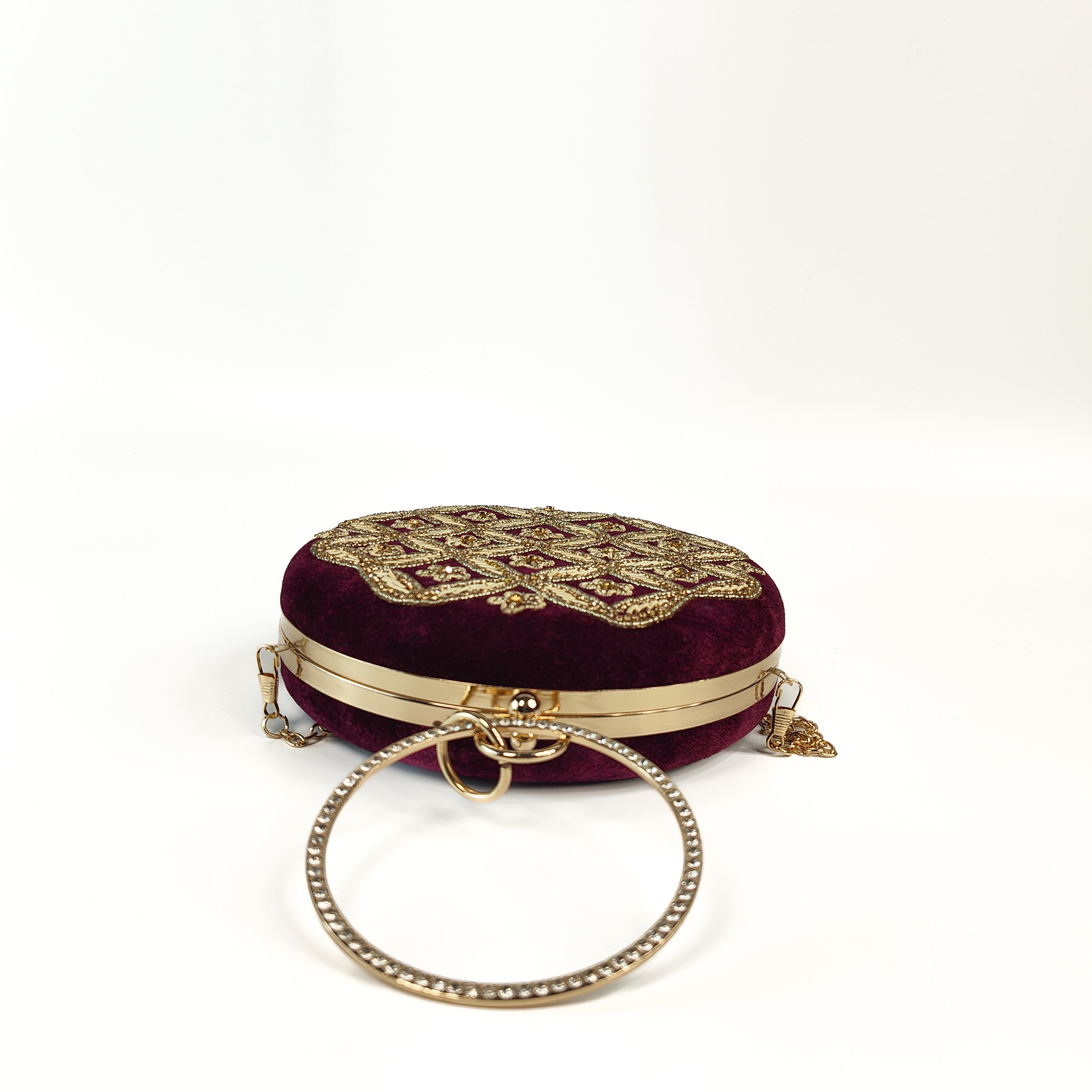 The Burgundy Empress Ring Handle Premium Clutch