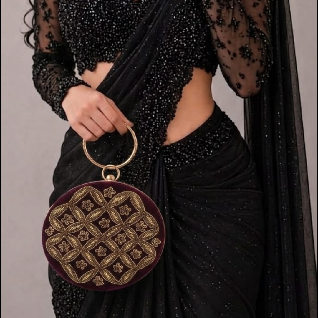 The Burgundy Empress Ring Handle Premium Clutch