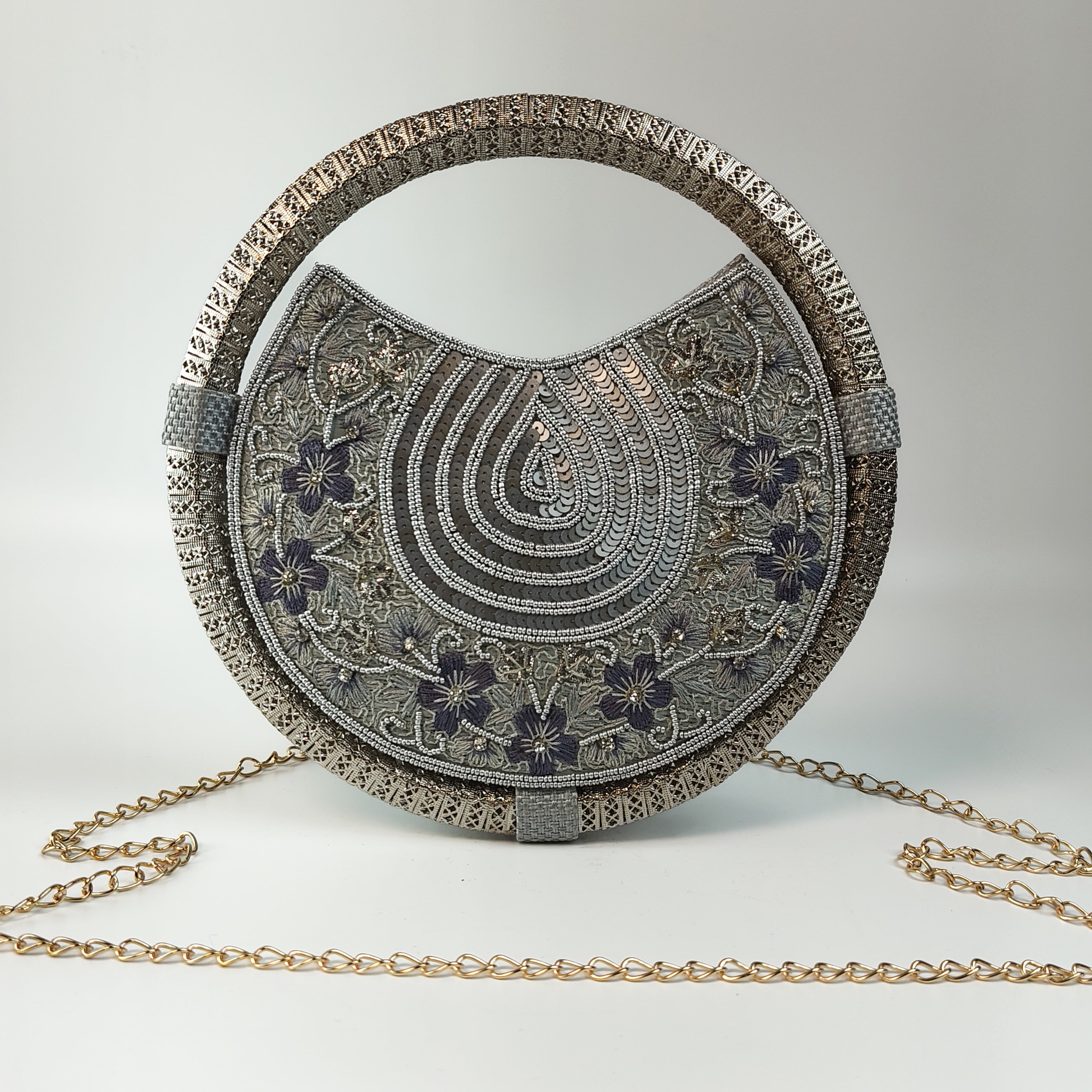 The Silver Mist Round Clutch